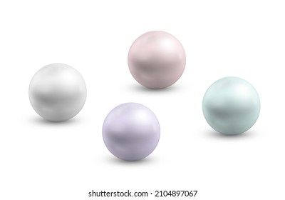 Realistic differents colors pearls set. Round colored nacre. Set of metal balls.