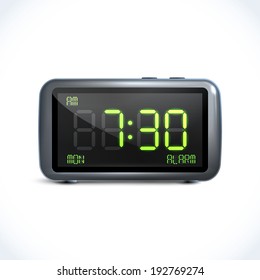 Realistic Digital Alarm Clock With Lcd Display Isolated Vector Illustration