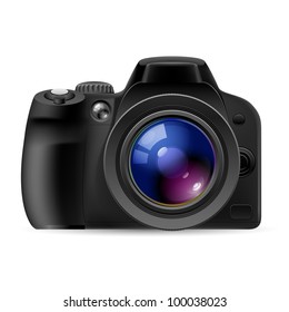 Realistic digital camera. Illustration on white background
