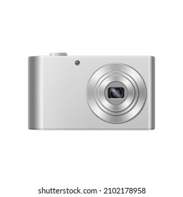 Realistic digital camera on white background. Vector illustration.