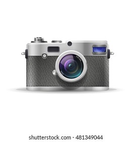 Realistic digital camera. Vector illustration on white background.