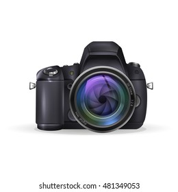 Realistic digital camera. Vector illustration on white background.