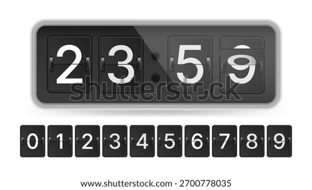 Realistic Digital Flip Clock Vector – Black Flap Scoreboard Style Time Display with Rotating Number Panels