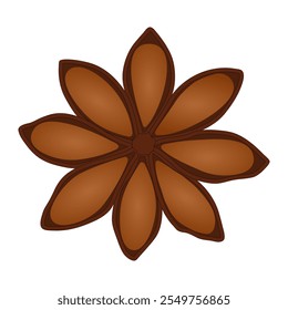 Realistic digital illustration of a star anise spice with brown seeds and a white background.