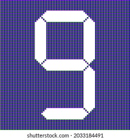 realistic digital LED screen with digital number nine 9 for pattern and background.
