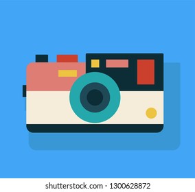 Realistic Digital Retro Camera on Blue  Background. Concept device. Vector Illustration. EPS 10.
