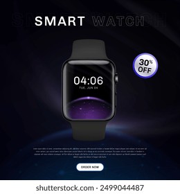 Realistische digitale Smart Watch auf dunklem Hintergrund Banner Vorlage, Vektorgrafik