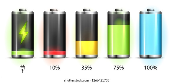 Realistic discharged and fully charged battery smartphone - vector infographic. Isolated on white background