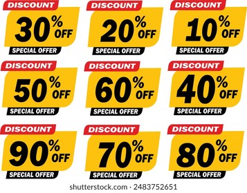 Descuento Realista Y Ilustración vectorial De Etiquetas De Oferta 