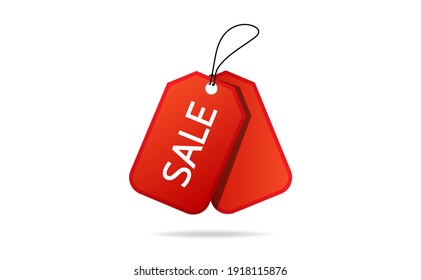 Realistic Discount Red Tag For Sale Promotion. Vector Vintage Label Template