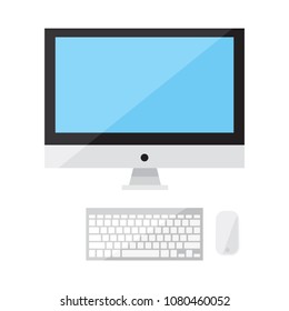 Realistic display concept, screen computer, keyboard & mouse icon, electronic devices flat design graphic vector for app ads web banner ui ux interface element isolated on white background