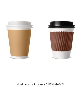 realistic disposable paper coffee cup