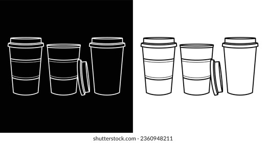 Realistic disposable paper coffee cup. linear icon and Editable stroke
