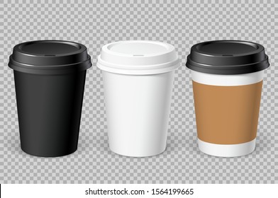 Realistic Disposable paper Cup . For various hot drinks, coffee, cappuccino, cacao or tea. Mockup for brand template. vector illustration.