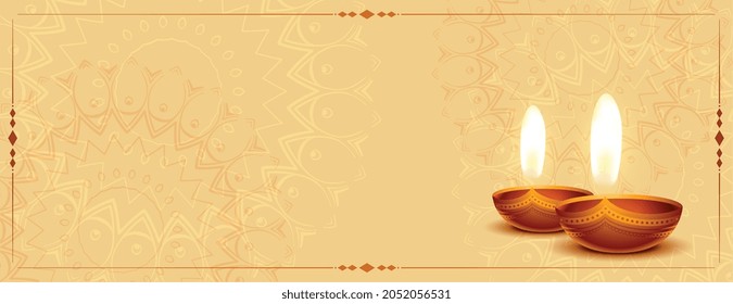 realistic diwali diya banner with text space