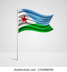 Realistic Djibouti country flag waving in wind. Abstract country flag with flagpole isolated on grey background