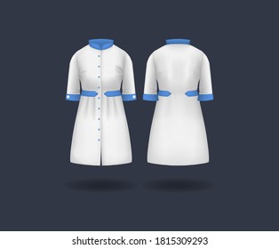 Realistic doctor coat mock up. Women's medical gown, lab uniform, doctor medical laboratory clothes, hospital professional suit on transparent background isolated mockup vector