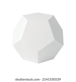 Realistic dodecahedron blank shape on white background 3d vector illustration
