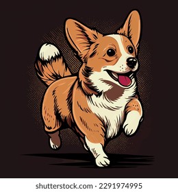 Realistic dog breed Corgi, on a dark background - Vector illustration