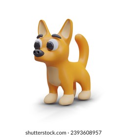 Modelo de perro realista de un perro lindo. Juguete para niños, cuidado de perros, juego web en línea. Mascotas domésticas, cuidado animal. Ilustración vectorial en estilo 3D en color naranja