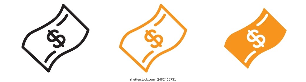 Icono realista del dinero del billete del dólar para gráficos financieros y bancarios esenciales para representar la moneda y las transacciones económicas