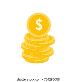 Realistic Dollar Coin Vector Icon Design Template. Gold Coin Stack vector Illustration.