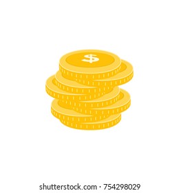 Realistic Dollar Coin Vector Icon Design Template. Gold Coin Stack vector Illustration.