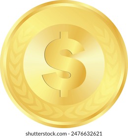 Realistic Dollar, colorful dollar coin, golden money coin, Golden dollar, money coin, coin sign, money icon