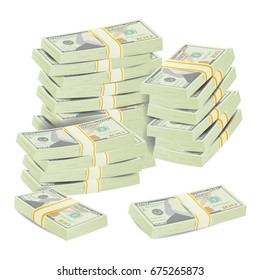 Realistic Dollar Stacks Vector. Banknotes. Money Bill Isolated Illustration.
