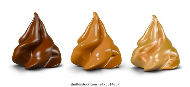 Realistic dollop of whipped cream. Marshmallows with different flavors