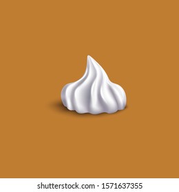 Realistic dollop of white whipped cream from side view - isolated frosting or icing decoration for sweet pastry. Dessert topping element- vector illustration.