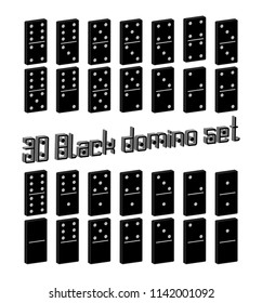 Realistic Dominoes full set 28 3D flat pieces for game . Black collection. Abstract concept graphic element, domino effect gaming icons set , Vector illustrations