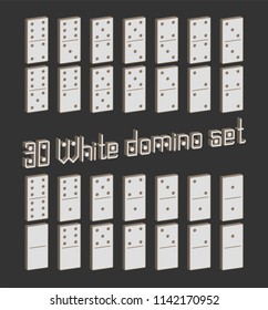 Realistic Dominoes full set 28 3D flat pieces for game . White collection. Abstract concept graphic element, domino effect gaming icons set. , Vector illustrations
