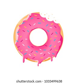 Realistic donut with colorful sprinkles. Pink glaze. Isolated on white background. Vector illustration.