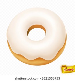 Realistic Donut With Creamy White Glaze, Ideal For Bakery Branding, Dessert Packaging, Menu Design, Cafe Promotions And Sweet Food Visual Content
