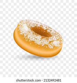 Realistic donut with a sprinkle of powdered sugar. 3d vector illustration isolated on transparent background