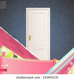 Realistic door over cute background. Vector design. 