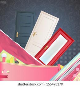 Realistic door over cute background. Vector design. 