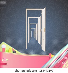 Realistic door over cute background. Vector design. 