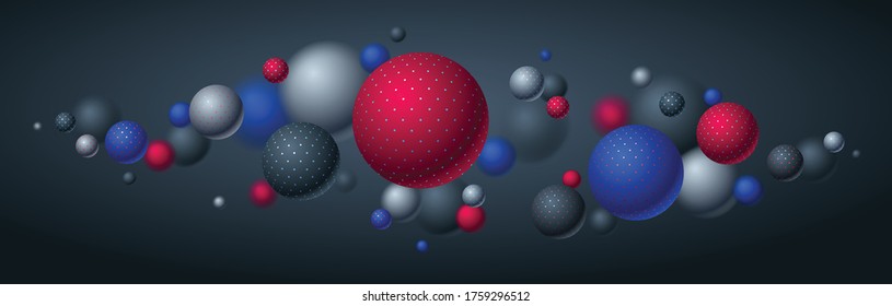 Realistic dotted spheres vector illustration, abstract background with beautiful balls with dots and depth of field effect, 3D globes design concept art.