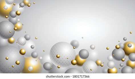 Realistic dotted spheres vector illustration with blank copy space, abstract background with beautiful balls with dots and depth of field effect, 3D globes design concept art.