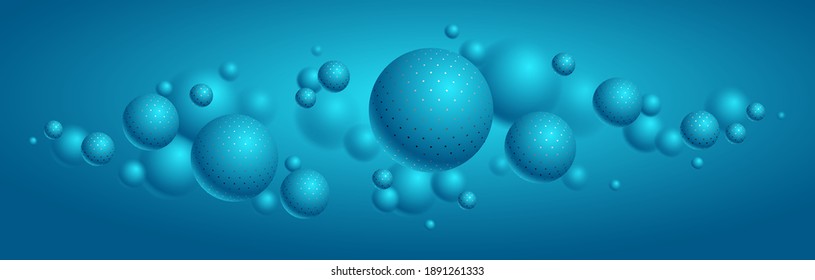 Esferas punteadas realistas ilustración vectorial, fondo abstracto con bolas hermosas con puntos y profundidad de efecto de campo, globos 3D concepto arte.
