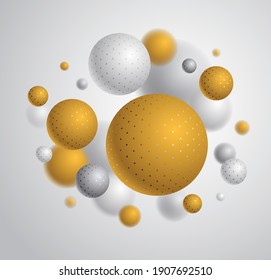 Realistische gepunktete Kugeln, Vektorgrafik, abstrakter Hintergrund mit schönen Bälle mit Punkten und Tiefe des Feldeffekts, 3D Globes Design Concept Art.