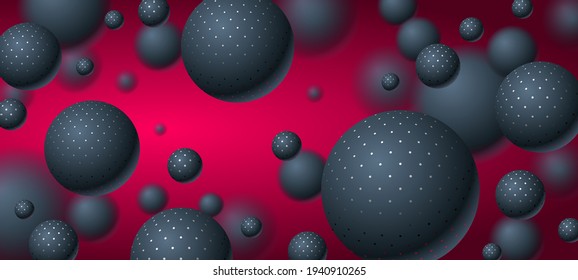 Realistische gepunktete Kugeln, Vektorgrafik, abstrakter Hintergrund mit schönen Bälle mit Punkten und Tiefe des Feldeffekts, 3D Globes Design Concept Art.