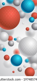 Realistic dotted spheres vector illustration smartphone background, abstract background for phone with beautiful balls with dots and depth of field effect, 3D globes design concept art.