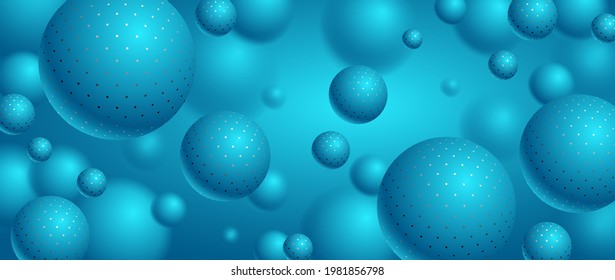 Realistic dotted spheres vector illustration, abstract background with beautiful balls with dots and depth of field effect, 3D globes design concept art.