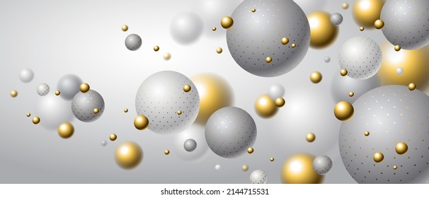 Realistic dotted spheres vector illustration, abstract background with beautiful balls with dots and depth of field effect, 3D globes design concept art.