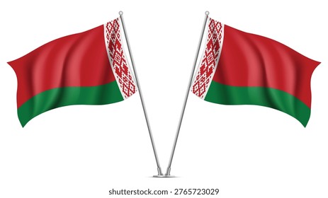 Realistic Double BELARUS Flag Mockup with Wavy Fabric Effect