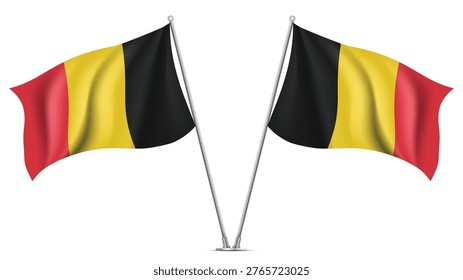 Realistic Double BELGIUM Flag Mockup with Wavy Fabric Effect