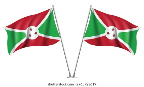 Realistic Double BURUNDI Flag Mockup with Wavy Fabric Effect